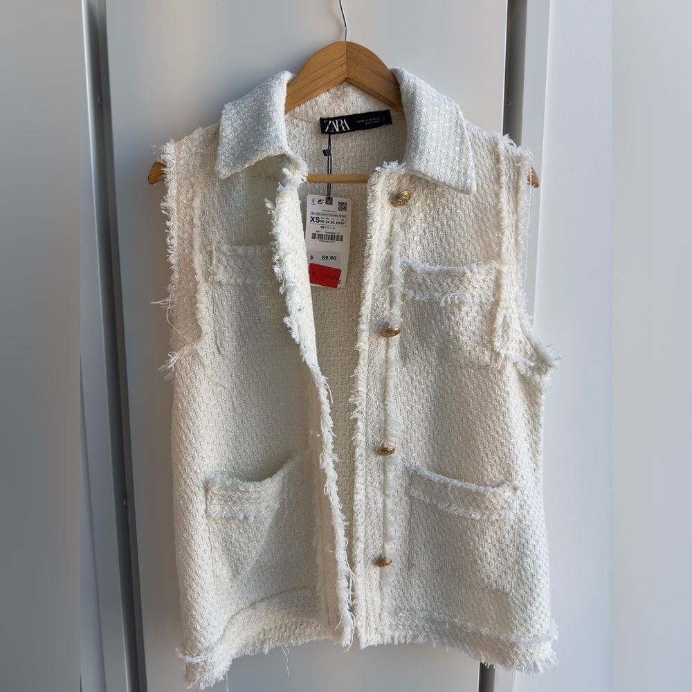 Zara White Tweed Vest